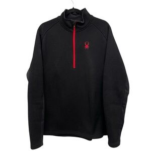Spyder Black Fleece Lined Quarter-Zip Pullover Sweater with Red Accent Men’s XL